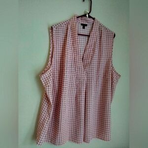 Talbots Blouse Women 3X Pink and Black Mandarin Collar Gingham Office Versatile
